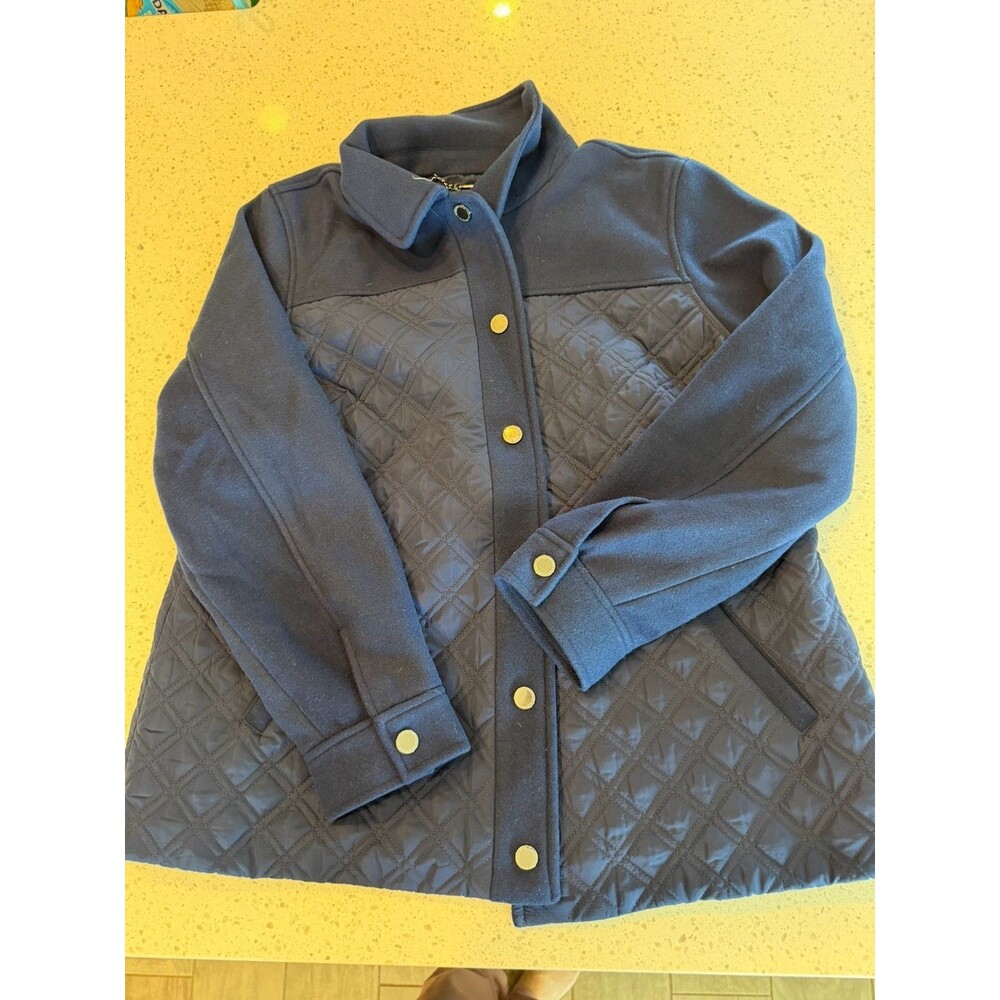 Isaac Mizrahi Live ESTATE Navy Blue Quilted Snap Collared Lined Jacket Women's L